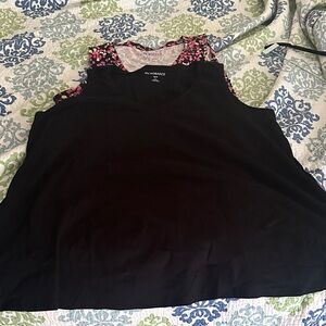 Roaman's Black Tank Top with Pink Floral Trim